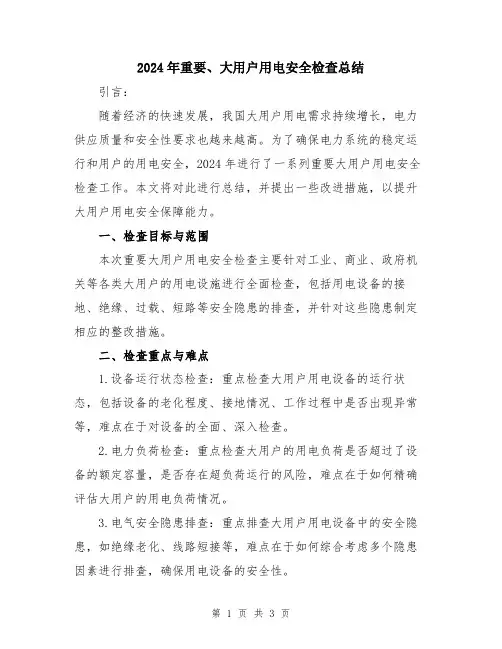 2024年重要、大用户用电安全检查总结