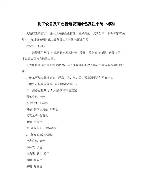 化工设备及工艺管道表面涂色及注字统一标准