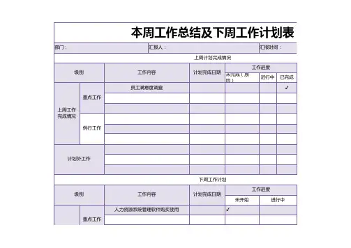 建筑工程公司行业本周工作总结及下周工作计划表
