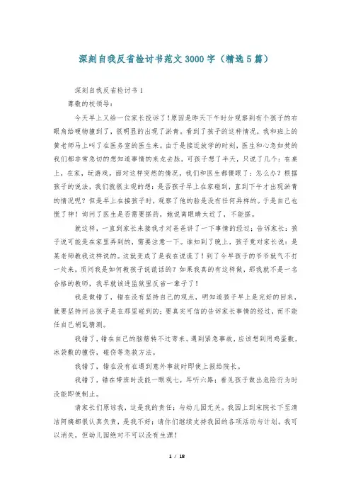 深刻自我反省检讨书范文3000字(精选5篇)