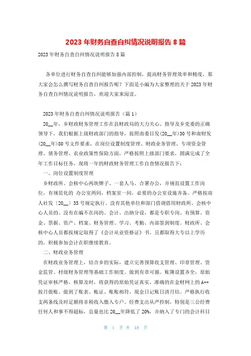 2023年财务自查自纠情况说明报告8篇