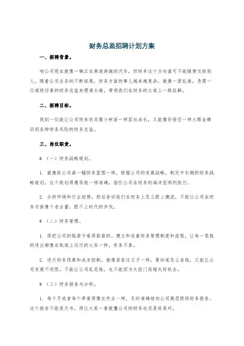 财务总监招聘计划方案