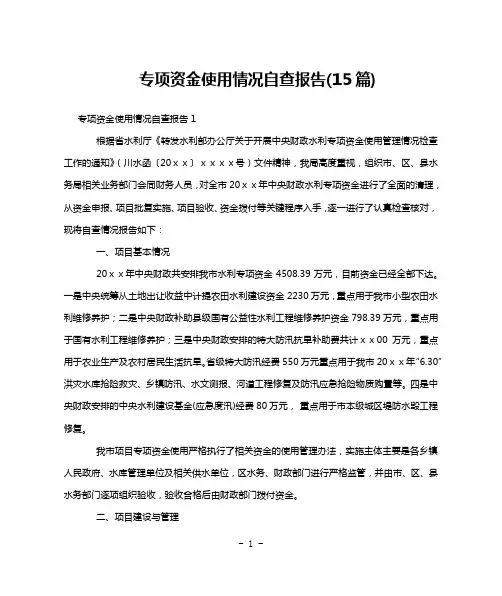 专项资金使用情况自查报告(15篇)