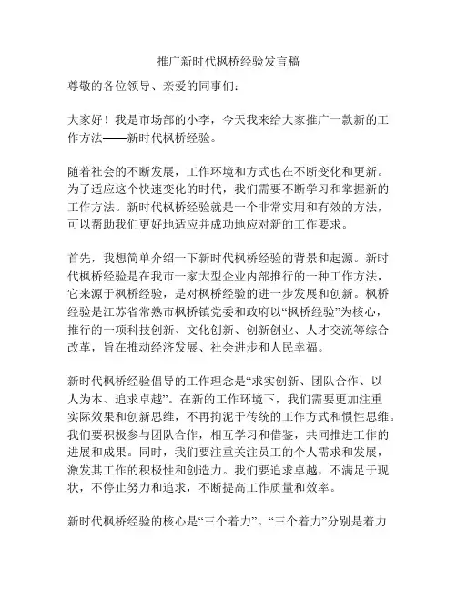 推广新时代枫桥经验发言稿