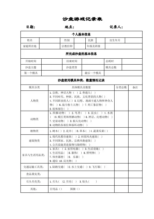 个人沙盘游戏记录表实用文档