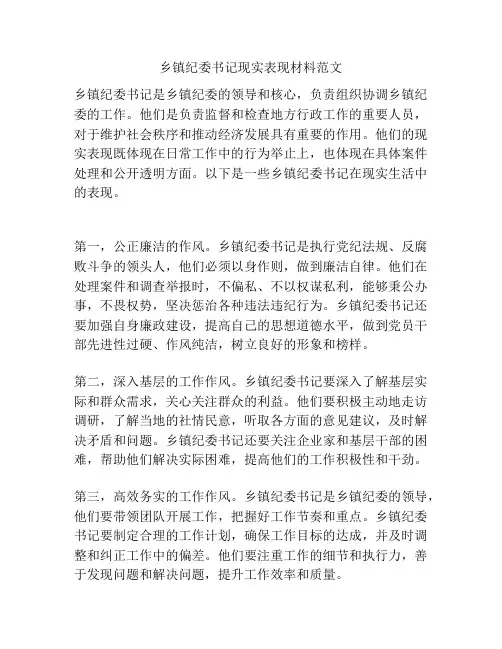 乡镇纪委书记现实表现材料范文
