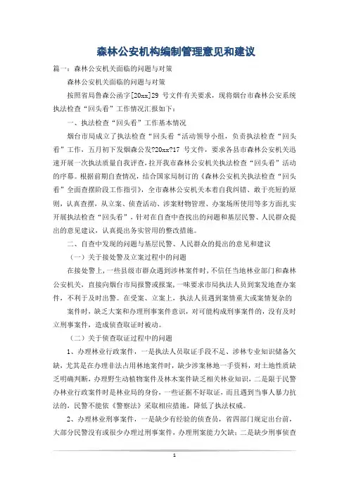 森林公安机构编制管理意见和建议