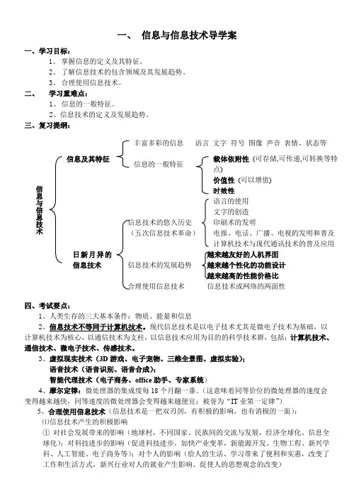 高二信息技术(必修)第一章学业水平考试复习学案