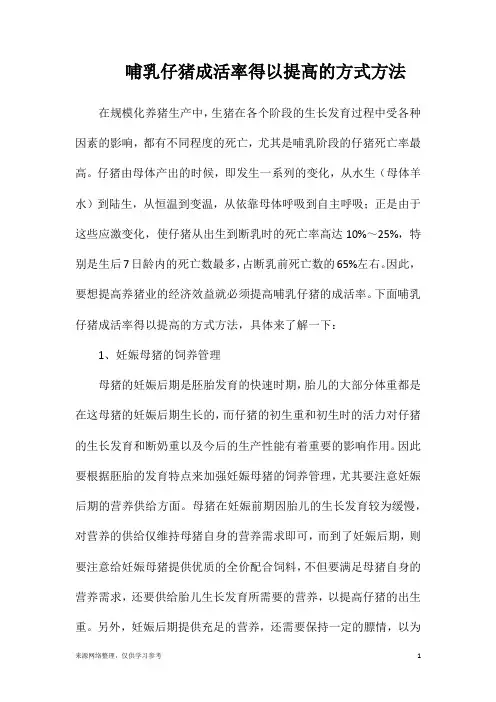 哺乳仔猪成活率得以提高的方式方法
