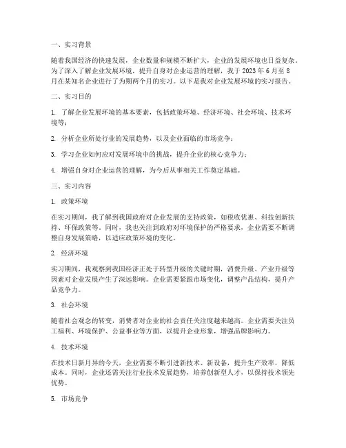 企业发展环境实习报告