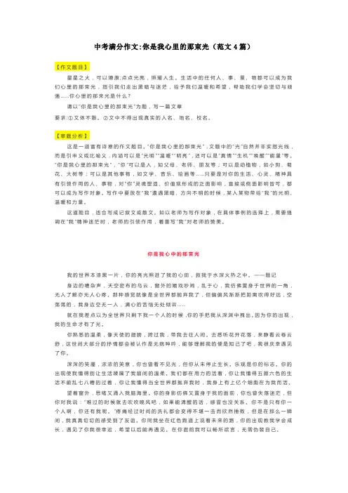 中考满分作文：你是我心里的那束光(范文4篇)