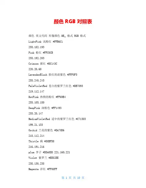 颜色RGB对照表