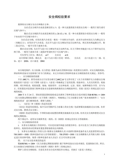 安全阀校验要求
