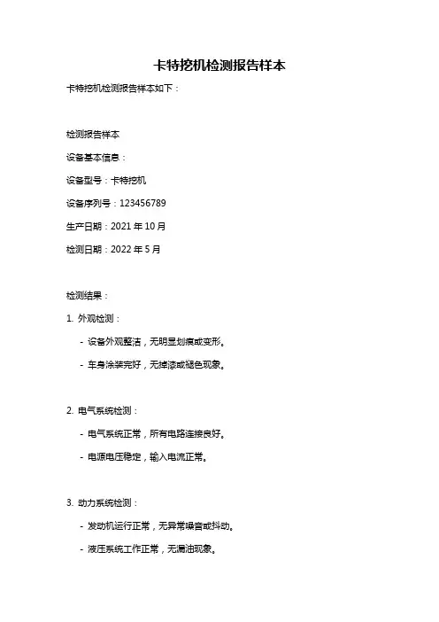 卡特挖机检测报告样本