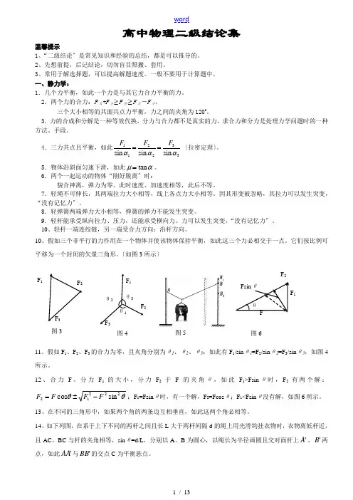 高中物理二级结论(超全)