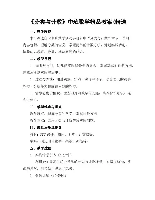 《分类与计数》中班数学精品教案(精选