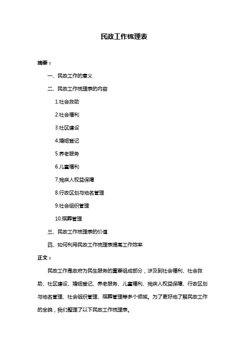 民政工作梳理表