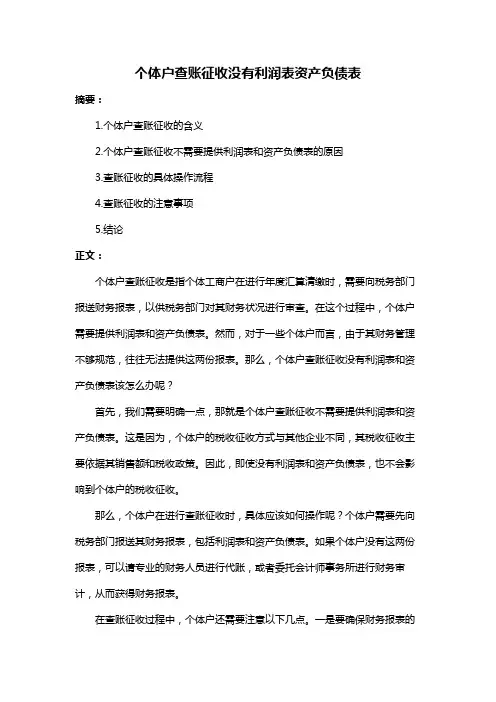 个体户查账征收没有利润表资产负债表