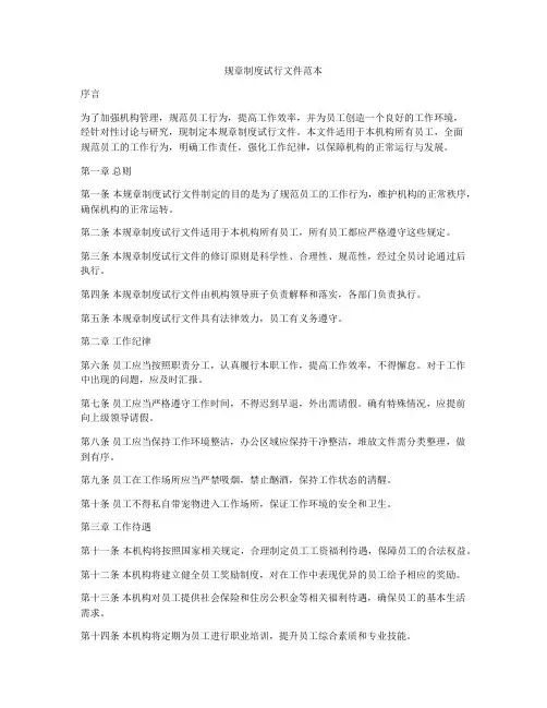 规章制度试行文件范本