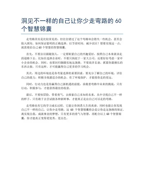 洞见不一样的自己让你少走弯路的60个智慧锦囊