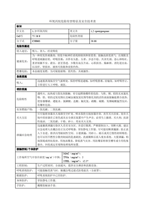 环氧丙烷危险有害特征及安全技术表