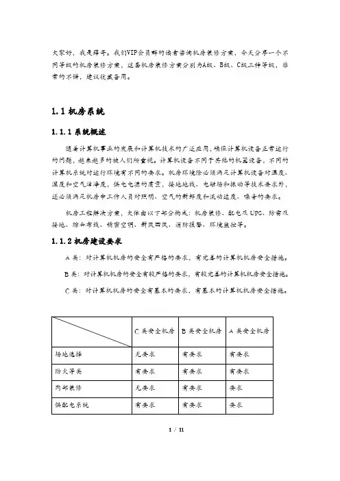 弱电机房工程装修方案素材,A级、B级、C级三种机房要求