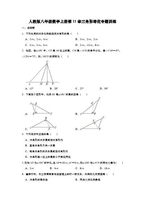 人教版八年级数学上册第11章三角形培优专题训练(含答案)