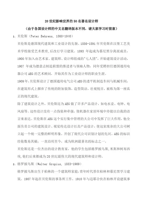 20世纪影响世界的50名著名设计师