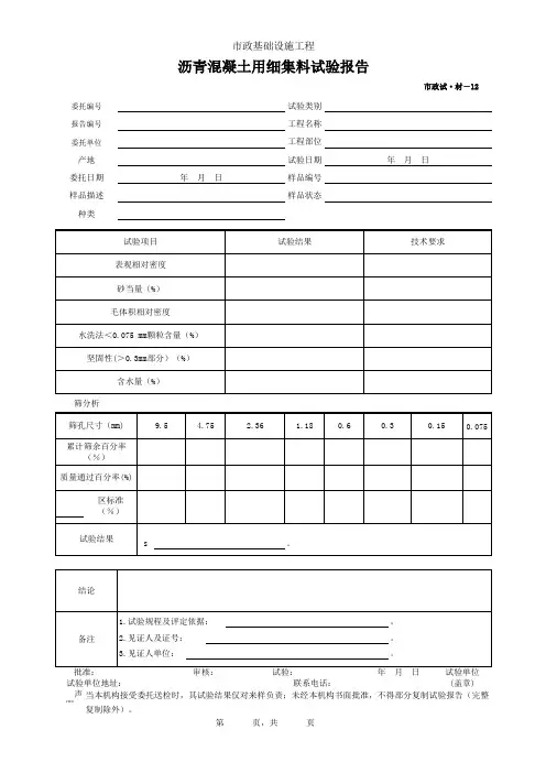 001-市政试·材-12 沥青混凝土用细集料试验报告