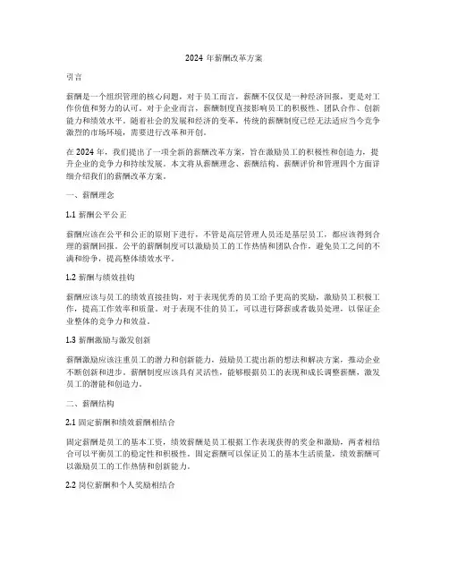 2024年薪酬改革方案