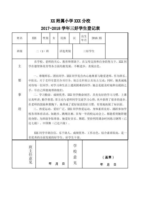 (完整word版)三好学生评选登记表