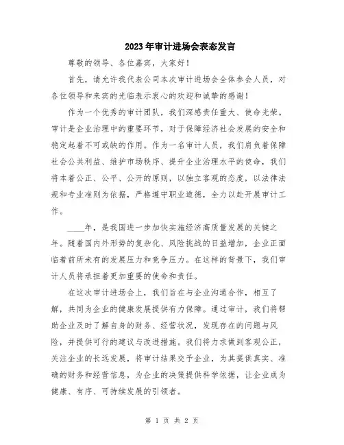 2023年审计进场会表态发言