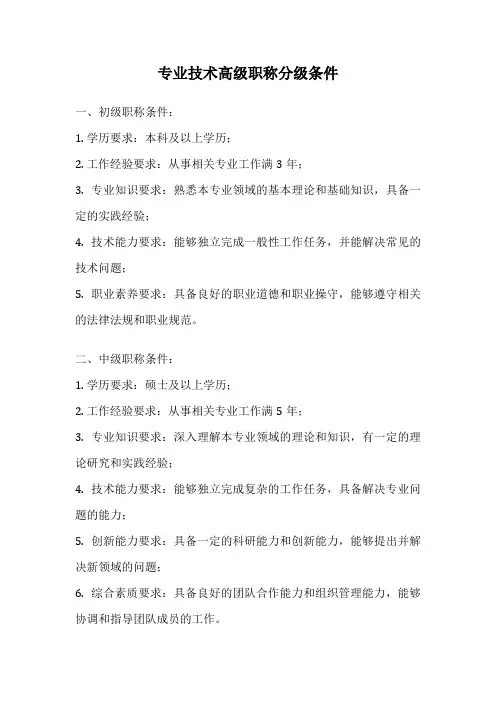 专业技术高级职称分级条件