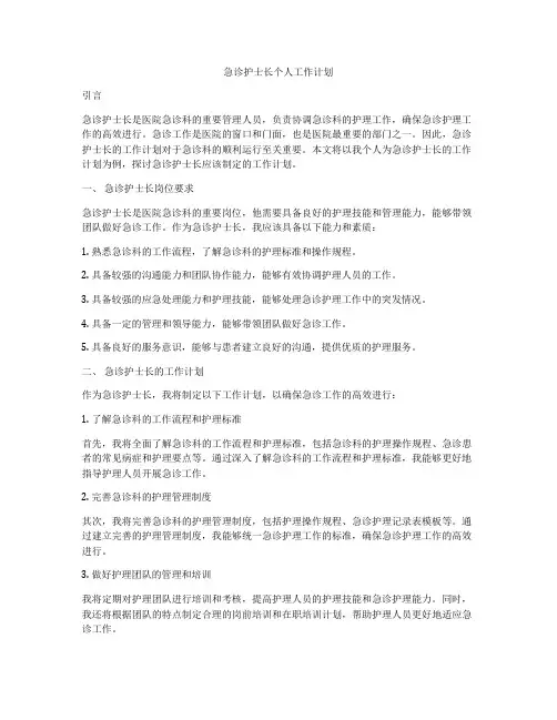 急诊护士长个人工作计划