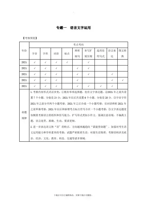 (浙江专用)2021高考语文二轮培优第一部分语言文字运用专题一语言文字运用技法提分点1字义统领辨别音