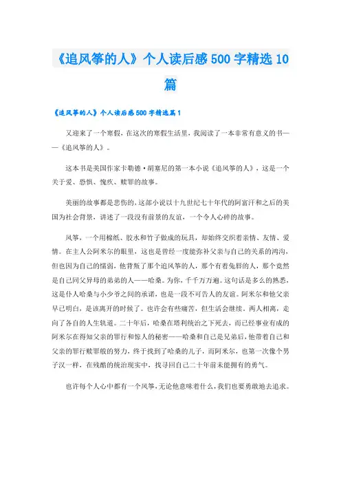《追风筝的人》个人读后感500字精选10篇