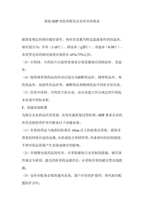 GSP对医药批发企业库房的要求