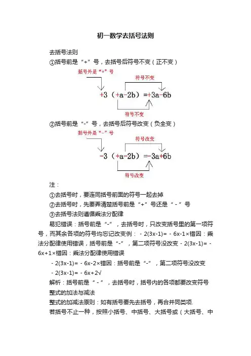 初一数学去括号法则