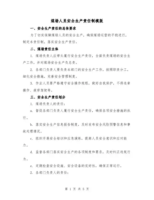 煤场人员安全生产责任制模版（二篇）