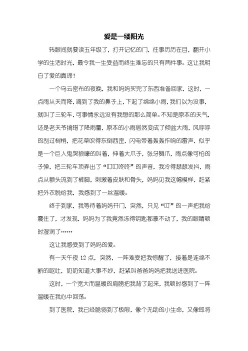 六年级作文：爱是一缕阳光作文600字