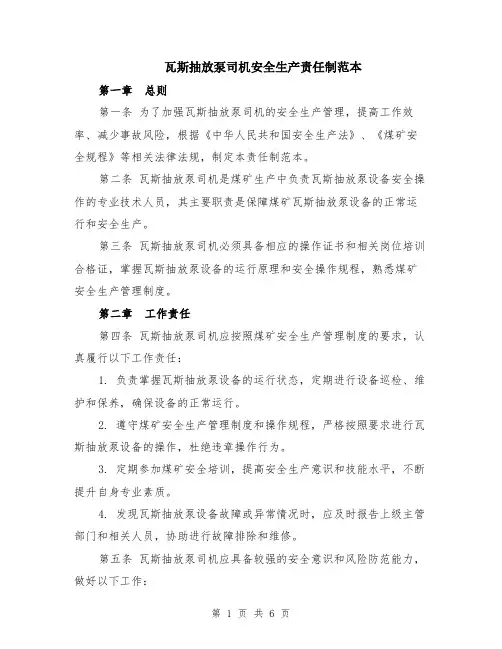 瓦斯抽放泵司机安全生产责任制范本（2篇）