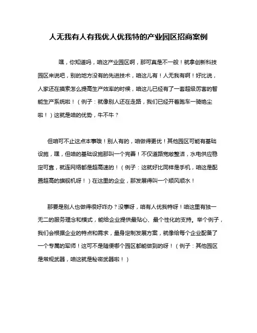 人无我有人有我优人优我特的产业园区招商案例