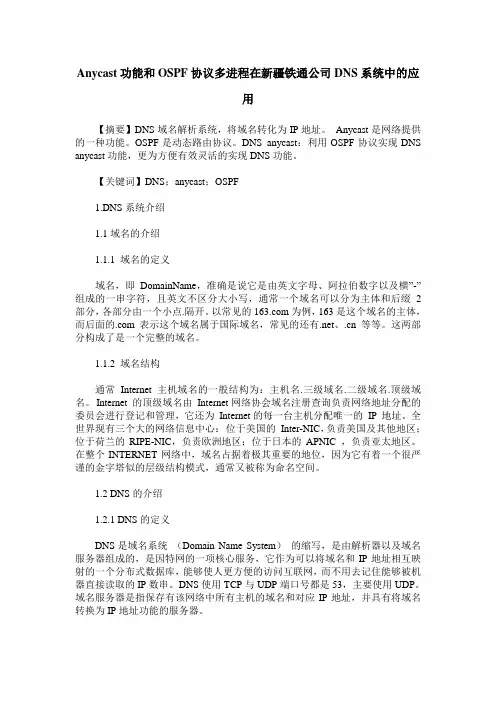 Anycast功能和OSPF协议多进程在新疆铁通公司DNS系统中的应用