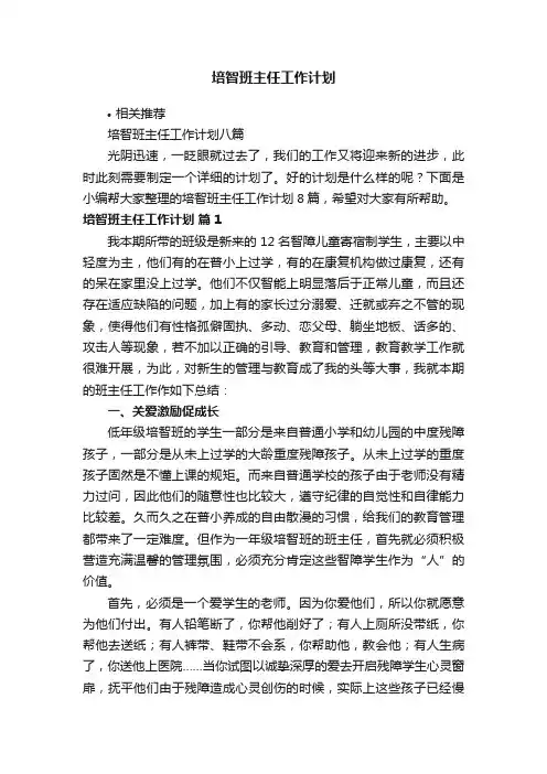 培智班主任工作计划