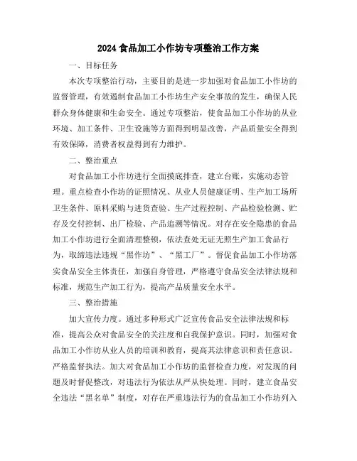2024食品加工小作坊专项整治工作方案