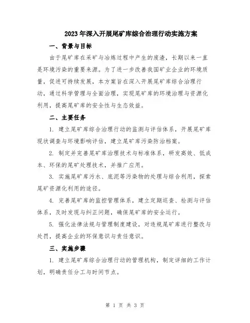 2023年深入开展尾矿库综合治理行动实施方案