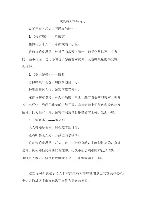 武夷山天游峰诗句