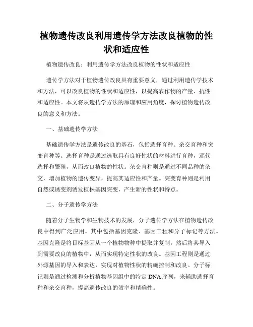 植物遗传改良利用遗传学方法改良植物的性状和适应性