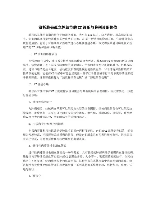 浅析肺尖孤立性结节的CT诊断与鉴别诊断价值