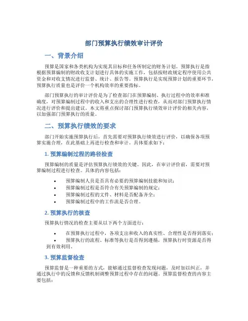 部门预算执行绩效审计评价